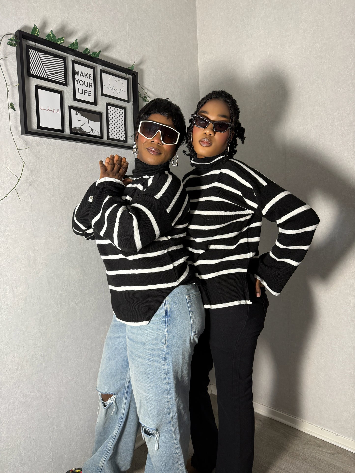 Pull Rayé à Col Roulé