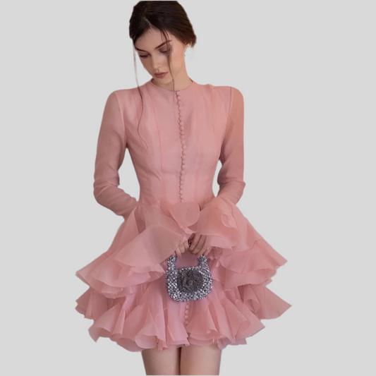Robe chic à patchwork plissé, manches flare